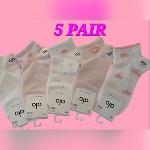 ALO Womens Logo Socks Small Pink & White BNWT 3 Pair Small Fits sizes 5 – 7
